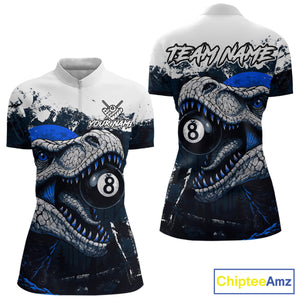 Personalized Dinosaur 8 Ball Billiard Shirt For Women Custom Billiard Team Shirts, Pool Jersey |Blue TDM4767