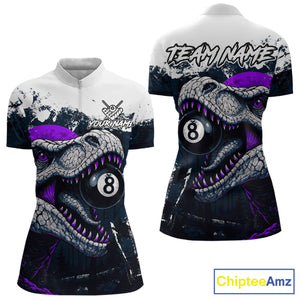 Personalized Dinosaur 8 Ball Billiard Shirt For Women Custom Billiard Team Shirt, Pool Jersey|Purple TDM4768