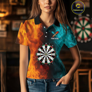 Orange And Turquoise Custom Fire Flame Darts Shirt For Women, Personalized Dart Team Jersey Outfit TDM4208