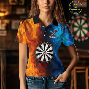 Blue And Orange Custom Fire Darts Shirt For Women, Personalized Darts Team Jersey Polo & 1/4 Zip TDM4206