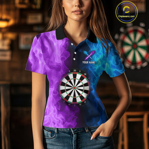 Blue And Purple Custom Fire Darts Shirt For Women, Personalized Darts Team Jersey Polo & 1/4 Zip TDM4207