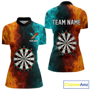 Orange And Turquoise Custom Fire Flame Darts Shirt For Women, Personalized Dart Team Jersey Outfit TDM4208