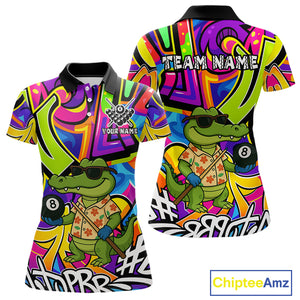 Funny Alligator Colorful Graffiti Style Custom 8 Ball Billiard Shirt For Women Best Pool Team Jersey TDM4780