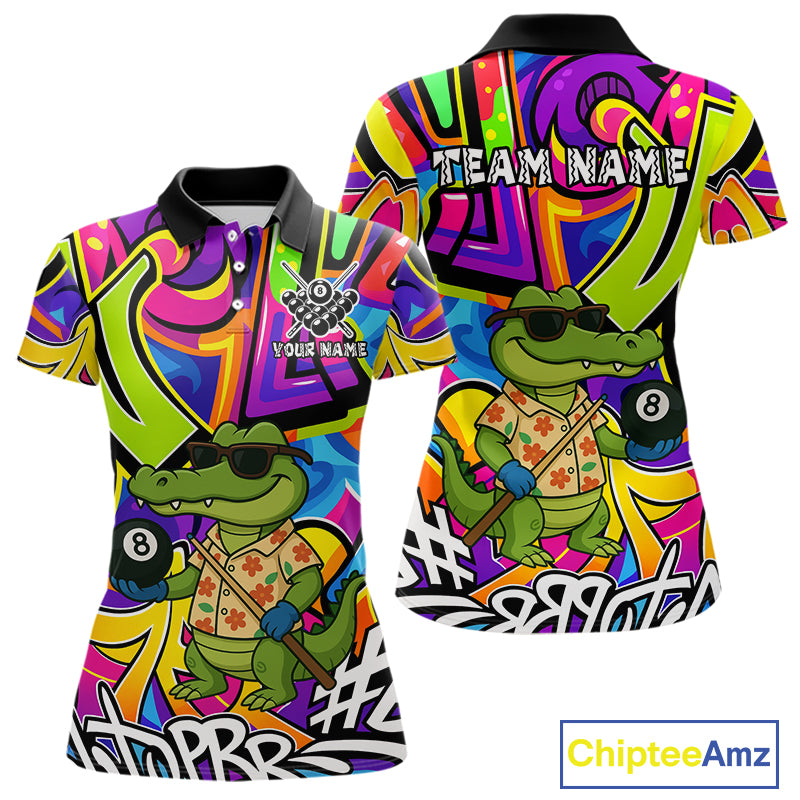 Funny Alligator Colorful Graffiti Style Custom 8 Ball Billiard Shirt For Women Best Pool Team Jersey TDM4780