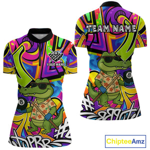 Funny Alligator Colorful Graffiti Style Custom 8 Ball Billiard Shirt For Women Best Pool Team Jersey TDM4780