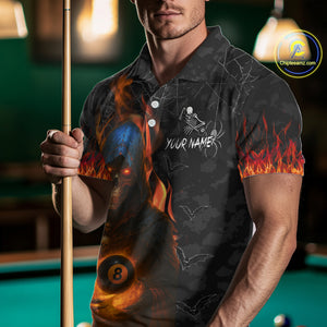 Personalized Grim Reaper Halloween Billiard Shirt For Men Custom Pumpkin 8 Ball Pool Team Jersey TDM4787