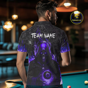 Customized Purple Flame Grim Reaper 8 Ball Pool Billiard Shirt For Men, Halloween Billiard Outfit TDM4790