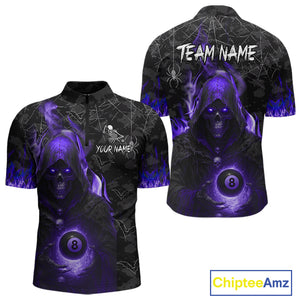 Customized Purple Flame Grim Reaper 8 Ball Pool Billiard Shirt For Men, Halloween Billiard Outfit TDM4790