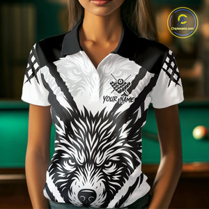 White Black Billiard Jersey Polo & 1/4 Zip Custom 8 Ball Pool Wolf  Billiard Team Shirt For Women TDM4518
