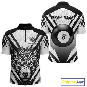 White Black Billiard Jersey Polo & 1/4 Zip Custom 8 Ball Pool Wolf  Billiard Team Shirt For Men TDM4518
