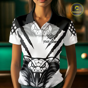 White Black Billiard Jersey Polo & 1/4 Zip Custom 8 Ball Cobra Snake Billiard Team Shirt For Women TDM4519