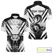 Load image into Gallery viewer, White Black Billiard Jersey Polo &amp; 1/4 Zip Custom 8 Ball Cobra Snake Billiard Team Shirt For Men TDM4519