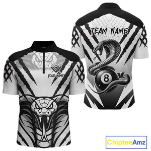 White Black Billiard Jersey Polo & 1/4 Zip Custom 8 Ball Cobra Snake Billiard Team Shirt For Men TDM4519