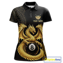 Load image into Gallery viewer, Black And Golden Custom Dragon Billiard Shirt For Women, 8 Ball Pool Team Jersey Polo &amp; 1/4 Zip TDM6058