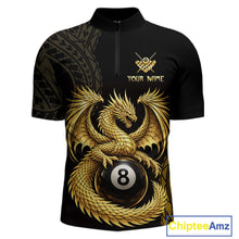 Load image into Gallery viewer, Black And Golden Custom Dragon Billiard Shirt For Men, 8 Ball Pool Team Jersey Polo &amp; 1/4 Zip TDM6058
