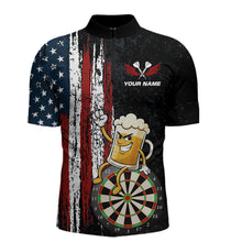Load image into Gallery viewer, Funny Beer American Flag Darts Shirt For Men Custom Patriotic Darts Jersey Team Polo &amp; 1/4 Zip TDM5949