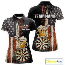 Load image into Gallery viewer, Vintage American Flag Funny Beer Darts Shirt For Women Custom Darts Jersey Team Polo &amp; 1/4 Zip TDM5950
