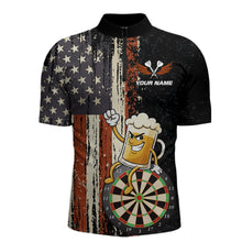 Load image into Gallery viewer, Vintage American Flag Funny Beer Darts Shirt For Men Custom Darts Jersey Team Polo &amp; 1/4 Zip TDM5950