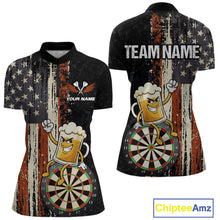 Load image into Gallery viewer, Vintage American Flag Funny Beer Darts Shirt For Women Custom Darts Jersey Team Polo &amp; 1/4 Zip TDM5950