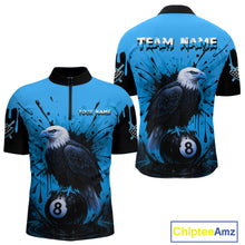 Load image into Gallery viewer, Blue 8 Ball Pool Eagle Paint Splash Billiard Shirt For Men Custom Billiard Jersey Polo &amp; 1/4 Zip TDM5494