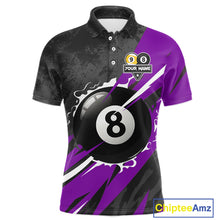 Load image into Gallery viewer, Black And Purple 8 Ball &amp; 9 Ball Billiard Shirt For Men Custom Pool Team Jersey Polo &amp; 1/4 Zip TDM6364