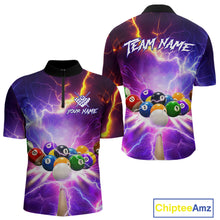 Load image into Gallery viewer, Custom Thunder Lightning Purple Pool Team Shirt For Men, Billiard Jersey Polo &amp; Quarter Zip TDM6133