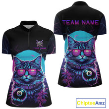 Load image into Gallery viewer, Funny Cat Neon 8 Ball Billiard Shirt For Women Custom Pool Team Shirt, Billiard Jersey Polo &amp; 1/4 Zip TDM5512