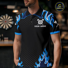 Load image into Gallery viewer, Black And Blue Flaming Darts Jersey Polo &amp; Quarter Zip Custom Darts Team Shirt For Men TDM6146