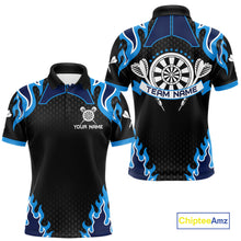 Load image into Gallery viewer, Black And Blue Flaming Darts Jersey Polo &amp; Quarter Zip Custom Darts Team Shirt For Men TDM6146