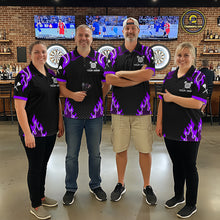 Load image into Gallery viewer, Black And Purple Flaming Darts Jersey Polo &amp; Quarter Zip Custom Darts Team Shirt For Women TDM6147