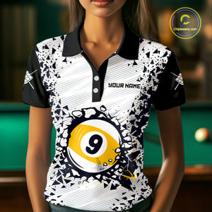 Funny Crack 9 Ball Billiard Polo & 1/4 Zip For Women Custom 9 Ball Pool Team Shirt, Billiard Jersey TDM4897