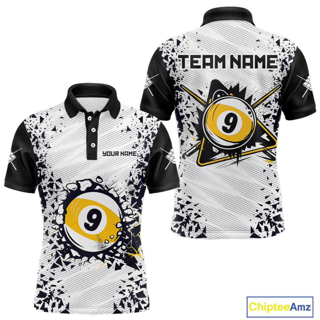 Funny Crack 9 Ball Billiard Polo & 1/4 Zip For Men Custom 9 Ball Pool Team Shirt, Billiard Jersey TDM4897