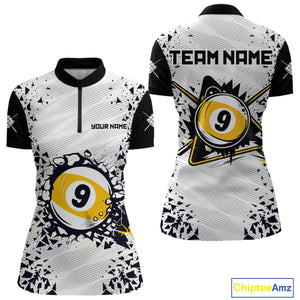 Funny Crack 9 Ball Billiard Polo & 1/4 Zip For Women Custom 9 Ball Pool Team Shirt, Billiard Jersey TDM4897