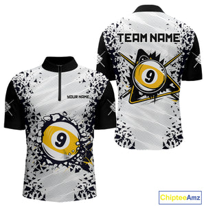 Funny Crack 9 Ball Billiard Polo & 1/4 Zip For Men Custom 9 Ball Pool Team Shirt, Billiard Jersey TDM4897