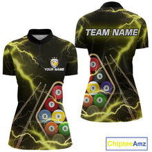 Load image into Gallery viewer, Yellow 9 Ball Thunder Lightning Billiard Shirts For Women Custom Pool Team Jersey Polo &amp; 1/4 Zip TDM5980