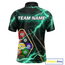 Load image into Gallery viewer, Turquoise 9 Ball Thunder Lightning Billiard Shirts For Men Custom Pool Team Jersey Polo &amp; 1/4 Zip TDM5981