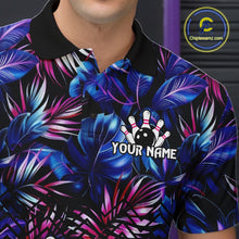 Load image into Gallery viewer, Custom Blue And Pink Tropical Floral Bowling Shirt For Men, Bowling Team Jersey Polo &amp; 1/4 Zip TDM6222