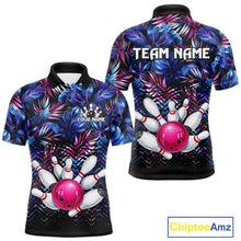 Load image into Gallery viewer, Custom Blue And Pink Tropical Floral Bowling Shirt For Men, Bowling Team Jersey Polo &amp; 1/4 Zip TDM6222