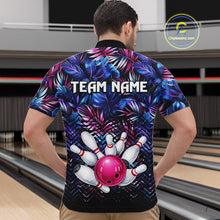 Load image into Gallery viewer, Custom Blue And Pink Tropical Floral Bowling Shirt For Men, Bowling Team Jersey Polo &amp; 1/4 Zip TDM6222