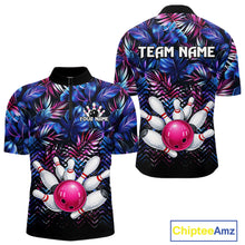 Load image into Gallery viewer, Custom Blue And Pink Tropical Floral Bowling Shirt For Men, Bowling Team Jersey Polo &amp; 1/4 Zip TDM6222