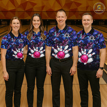 Load image into Gallery viewer, Custom Blue And Pink Tropical Floral Bowling Shirt For Women, Bowling Team Jersey Polo &amp; 1/4 Zip TDM6222