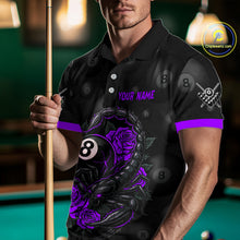 Load image into Gallery viewer, Black Purple 8 Ball Scorpion Roses Billiard Shirt For Men Custom Pool Team Shirt, Billiard Jersey TDM5347