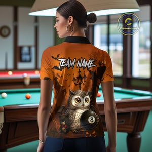 Personalized Funny Owl 8 Ball Pool Halloween Billiard Shirt Custom Pumpkin Billiard Jersey For Women TDM4928