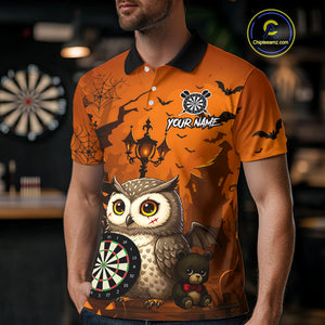 Personalized Orange Funny Owl Halloween Darts Shirt For Men Custom Pumpkin Darts Jersey TDM4929