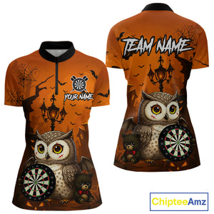 Personalized Orange Funny Owl Halloween Darts Shirt For Women Custom Pumpkin Darts Jersey TDM4929