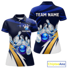 Load image into Gallery viewer, Personalized Blue Strike Ball Bowling Shirt For Women Custom Team Bowling Jersey Polo &amp; 1/4 Zip TDM6243