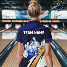 Load image into Gallery viewer, Personalized Blue Strike Ball Bowling Shirt For Women Custom Team Bowling Jersey Polo &amp; 1/4 Zip TDM6243