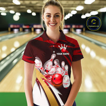 Load image into Gallery viewer, Personalized Red Strike Ball Bowling Shirt For Women Custom Team Bowling Jersey Polo &amp; 1/4 Zip TDM6244