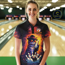 Load image into Gallery viewer, Personalized Vintage Funny Cat Bowling Shirt For Women Custom Bowling Jersey Team Polo &amp; 1/4 Zip TDM5861