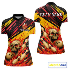 Load image into Gallery viewer, Red &amp; Yellow Flaming Skull Bowling Jersey For Women Custom Bowling League Shirts Team Polo &amp; 1/4 Zip TDM6476